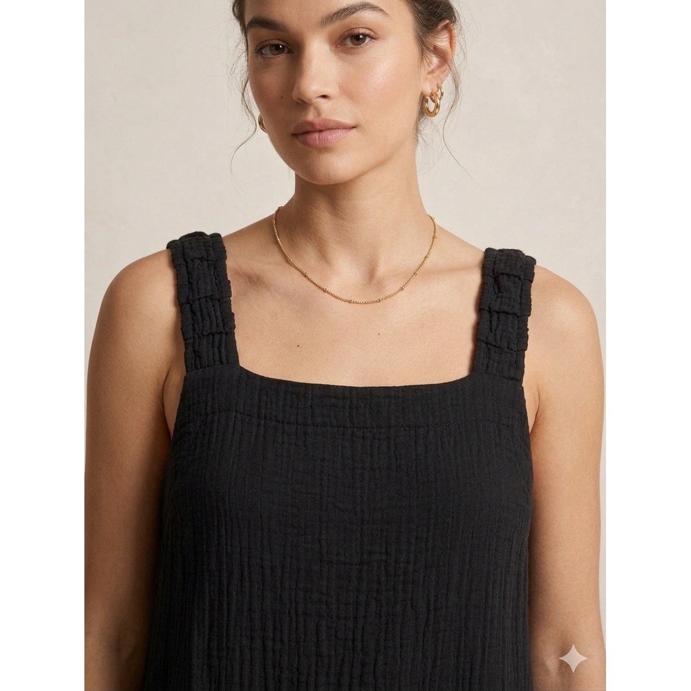 Oh My Gauze Black Midi Dress S/M Smocked Straps Breathable Cotton Coastal Artsy - Picture 2 of 6